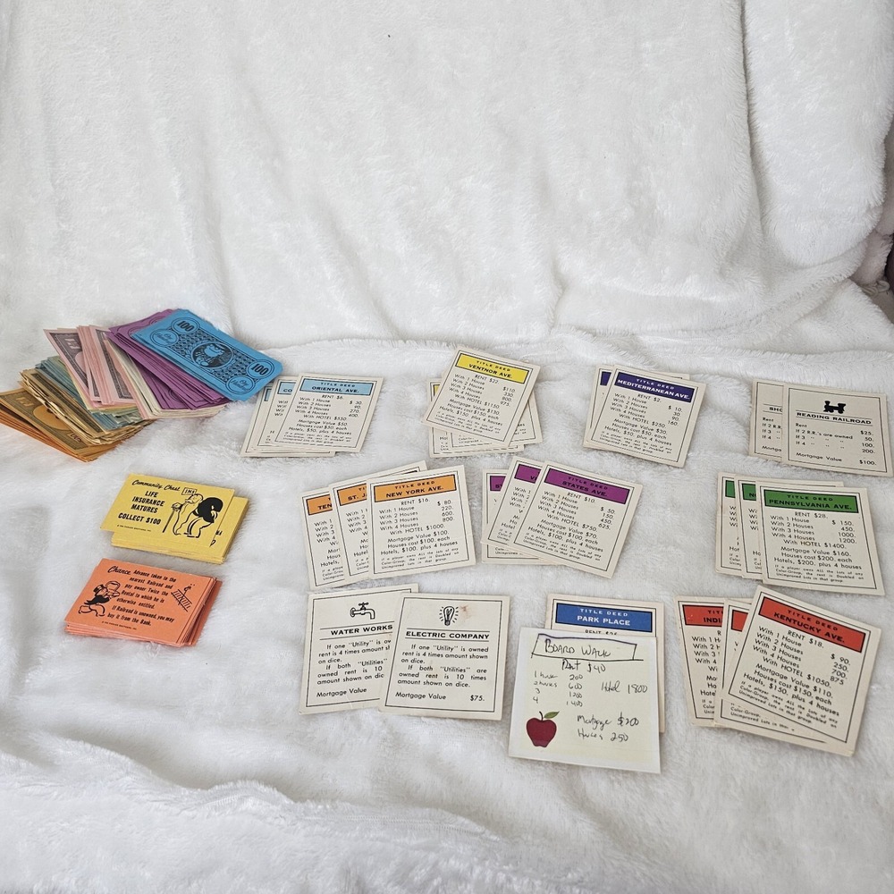 Vtg Monopoly Replacement Parts/Pieces-Title Deed Cards Community Chest‎ & Chance